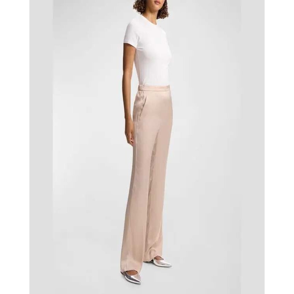 Theory Slim Pullon Pants Soft Gold Crushed Satin Flare Size 2
